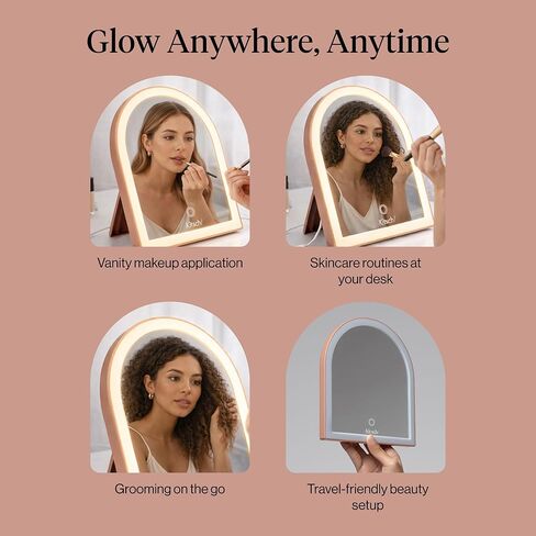 مرآة الغرور للمكتب من Kitsch مع أضواء، سطح مكياج LED، مستشعر يعمل باللمس، توهج بارد محايد دافئ، مرآة مكتب قابلة لإعادة الشحن مع مسند للسفر - تيراكوتا in Kuwait