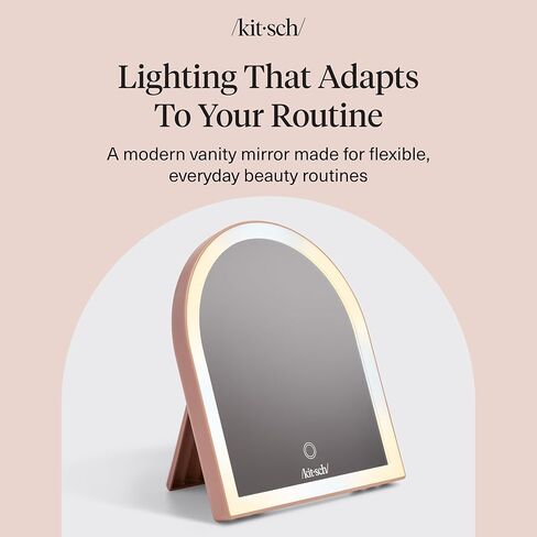 مرآة الغرور للمكتب من Kitsch مع أضواء، سطح مكياج LED، مستشعر يعمل باللمس، توهج بارد محايد دافئ، مرآة مكتب قابلة لإعادة الشحن مع مسند للسفر - تيراكوتا in Kuwait