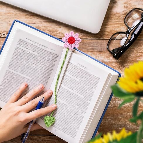 8 عبوات من الإشارات المرجعية على شكل زهرة كروشيه، علامة كتاب عباد الشمس المحبوكة يدويًا للنساء علامات كتاب مخصصة لقراءة الرجال، هدية عيد ميلاد للأطفال لمدرسي الكتب، علامات مرجعية لطيفة وفريدة من نوعها in Saudi Arabia