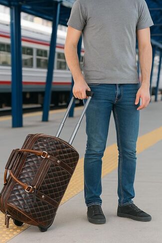 Aaron Leather Goods Quilted Trolley Bag, Full Grain Leather, 20 x 11 x 12 Inches, Brown (Ascend Luxe Roller, Mocha Bridle, Large) in Saudi Arabia