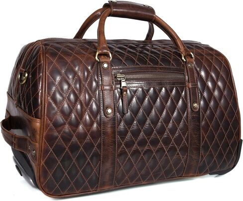 Aaron Leather Goods Quilted Trolley Bag, Full Grain Leather, 20 x 11 x 12 Inches, Brown (Ascend Luxe Roller, Mocha Bridle, Large) in Saudi Arabia