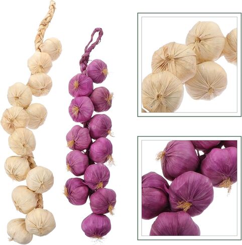 Sewroro Garlic Bulb Artificial Garlic Strings Fake Garlic Artificial Onion String 2Pcs Farm Garlic Fake Vegetable Kitchen Garden Indoor Decor Mix Colors Dried Garlic in Saudi Arabia