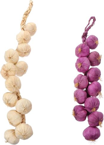Sewroro Garlic Bulb Artificial Garlic Strings Fake Garlic Artificial Onion String 2Pcs Farm Garlic Fake Vegetable Kitchen Garden Indoor Decor Mix Colors Dried Garlic in Saudi Arabia