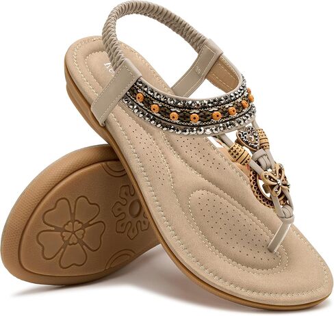 Sandals Women Dressy Flats: Bohemian Flat Sandals for Women Comfortable Summer Casual Flip Flops Elastic Ankle Strap in Saudi Arabia