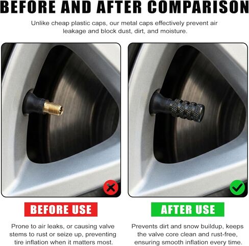 Tire Valve Stem Caps, Black Anodized Aluminum, 12PCS/Pack, Corrosion Resistant Anti-Rust, Universal Tire Valve Covers for Cars, Trucks, SUVs, Motorcycles and Bikes in Kuwait