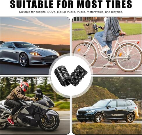 Tire Valve Stem Caps, Black Anodized Aluminum, 12PCS/Pack, Corrosion Resistant Anti-Rust, Universal Tire Valve Covers for Cars, Trucks, SUVs, Motorcycles and Bikes in Kuwait