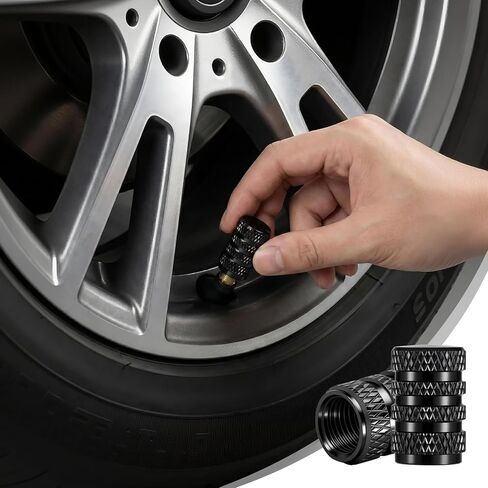 Tire Valve Stem Caps, Black Anodized Aluminum, 12PCS/Pack, Corrosion Resistant Anti-Rust, Universal Tire Valve Covers for Cars, Trucks, SUVs, Motorcycles and Bikes in Kuwait