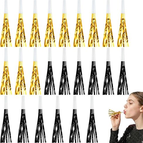 200 Pcs Noise Makers Party Blowers Party Horns Blowout Clappers Noisemakers for Halloween Christmas Birthday Sporting Party New Year's Eve Party Supplies 2024 (Black Gold, Black Silver) in Saudi Arabia