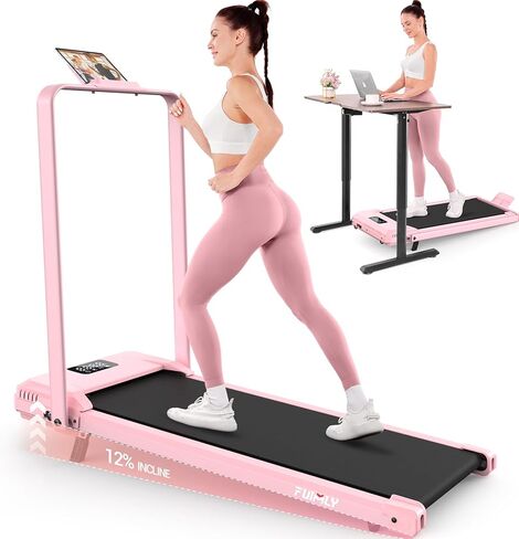 FUNMILY Walking Pad Treadmill with Incline, Foldable Treadmills for Home Office, Portable Walking Pad 300lbs Capacity, Remote Control, 2s Folding Treadmill in Kuwait