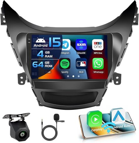 Inefala 8-Core 4+64G Android 13 راديو ترقية ستيريو للسيارة Hyundai Elantra 2011-2013، شاشة لمس عالية الدقة 9 بوصة مع CarPlay اللاسلكي وAndroid Auto، كاميرا احتياطية AHD، وصلة مرآة، ملاحة GPS، واي فاي in Kuwait