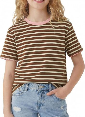 تي شيرت للفتيات من Kids4ever بأكمام قصيرة تي شيرت مخطط بألوان متعددة للفتيات من عمر 9 إلى 16 سنة in Kuwait