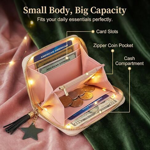 محفظة بسحاب باللونين الوردي والأخضر تحت عنوان الساحرة - حامل بطاقة بتصميم ساحرة سحرية مع شرابة ساحرة، محفظة عملات صغيرة الحجم للحمل اليومي in Kuwait