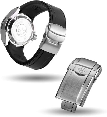 Bundle of 22mm Watch Band with Silver Clasp for Seiko Prospex Samurai Series and 20mm Brushed Silver Stainless Steel Double-lock Clasp in Kuwait