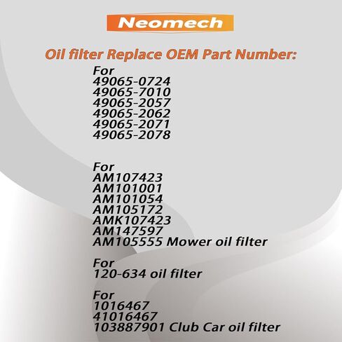 49065-0724 49065-7010 فلتر الزيت متوافق مع كاواساكي FX850V FX801V FJ180V FH381-721V FH601-770D FX751-FX1000V FX600V FR691V يستبدل 49065-2087 49065-2086 49065-2057 49065-2071(2 قطعة) in Saudi Arabia