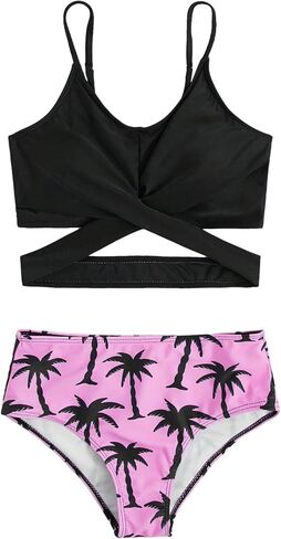 Girl's 2 Piece Swimsuit Graphic Printed Criss Cross Wireless Bikini Set Beachwear in Saudi Arabia