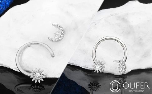 OUFER 16G Septum Rings, Star and Moon Design Nose Ring, Helix Earring, 316L Stainless Steel Tragus Daith Snug Conch Piercing Jewelry，Silver-Color in Saudi Arabia