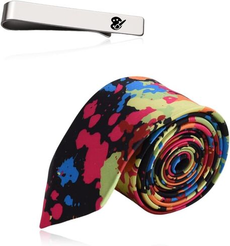Piano Tie Clips Music Note Necktie for Men Boy Painter Birthday Gifts for Son Husband Skinny Ties And Tie Clip Set in Saudi Arabia