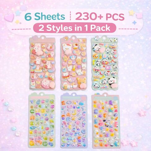 ملصقات صغيرة منتفخة ثلاثية الأبعاد، أكثر من 230 ملصق Kawaii لطيف (6 أوراق، نمطان)، ملصقات فقاعات مرتفعة ناعمة لحافظة الهاتف، والمجلات، والمخططين، وسجلات القصاصات، وديكور DIY in Saudi Arabia