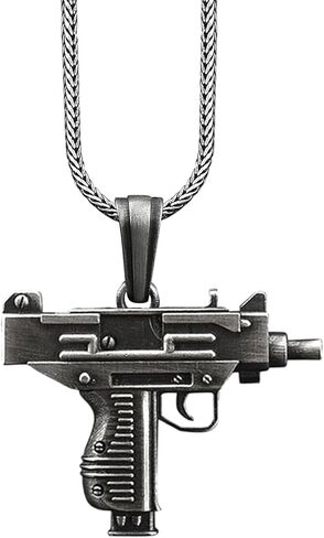 BySilverStone - Uzi Gun Necklace for Men in Sterling Silver, Mini Uzi Silver Men Charm Necklace, Oxdized Gun Jewelry, Husband Gift Pendant with Chain in Saudi Arabia