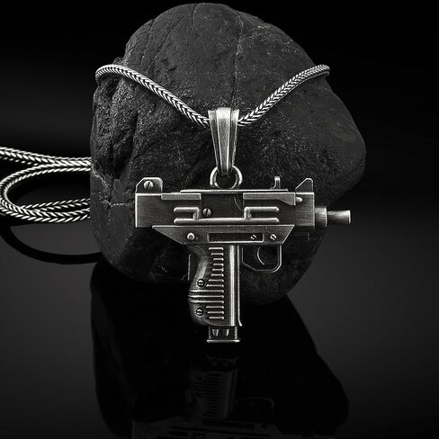 BySilverStone - Uzi Gun Necklace for Men in Sterling Silver, Mini Uzi Silver Men Charm Necklace, Oxdized Gun Jewelry, Husband Gift Pendant with Chain in Saudi Arabia