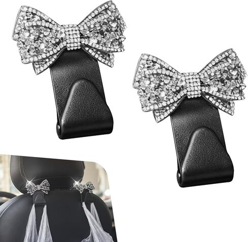 2 PCS Bling Bow Purse Hook for Car, Cute Seat Headrest Hooks, Automotive Interior Decoration Accessories, Universal for Most Cars, Trucks, SUVs (Pink) in Saudi Arabia