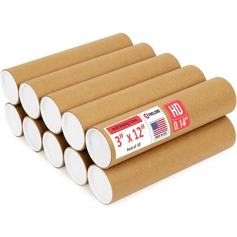 3" x 12" Heavy-Duty Reinforced Cardboard Mailing Tube, Pack of 10 Tubes with 20 Caps – Secure USPS Approved – Great for Shipping and Storing of Prints, Artwork, Posters or Documents in Saudi Arabia