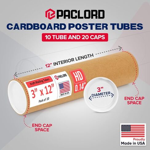 3" x 12" Heavy-Duty Reinforced Cardboard Mailing Tube, Pack of 10 Tubes with 20 Caps – Secure USPS Approved – Great for Shipping and Storing of Prints, Artwork, Posters or Documents in Saudi Arabia