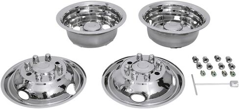 16in الفولاذ المقاوم للصدأ المصقول فورد عجلة محاكاة مجموعة 8 العروة 4 فتحة تنفيس عجلة حافة محور قبعات تناسب 2008 ~ أحدث فورد E350/E450 فان in Kuwait