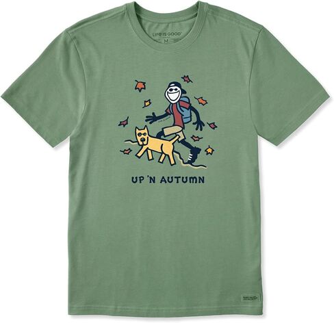 Life is Good. Men's Jake & Rocket Up 'n Autumn Short Sleeve Crusher Tee, Granite Green in Saudi Arabia