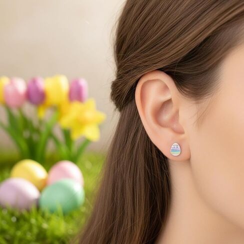 ICYROSE Solid 925 Sterling Silver Pastel colors Easter Egg Stud Earrings (Hypoallergenic nickel free) 9673(polka dot) in Saudi Arabia