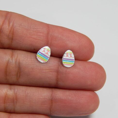 ICYROSE Solid 925 Sterling Silver Pastel colors Easter Egg Stud Earrings (Hypoallergenic nickel free) 9673(polka dot) in Saudi Arabia