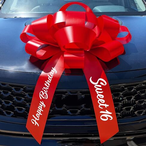 قوس سيارة كبير من CarBowz، عيد ميلاد سعيد 16 حلو، قوس عملاق 30، مغناطيس غير قابل للخدش، فينيل مقاوم للطقس (أحمر) in Kuwait