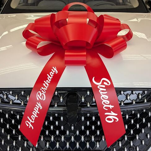 قوس سيارة كبير من CarBowz، عيد ميلاد سعيد 16 حلو، قوس عملاق 30، مغناطيس غير قابل للخدش، فينيل مقاوم للطقس (أحمر) in Kuwait