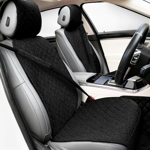 قطعتان من أغطية مقاعد السيارة من الكتان للمقاعد الأمامية، واقي مقعد السيارة من نسيج القماش المسامي - أغطية مقاعد قماشية عالمية تناسب السيارات والشاحنات وسيارات الدفع الرباعي والشاحنات ولجميع المواسم - وردي in Kuwait
