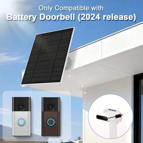 لوحة شمسية لجرس الباب الدائري (2024)، شاحن شمسي لجرس الباب الدائري بقدرة 6 وات لأجراس باب البطارية، لوحة شمسية بمنفذ شحن رفيع للغاية من النوع C مع كابل شحن بطول 13.1 قدم in Kuwait