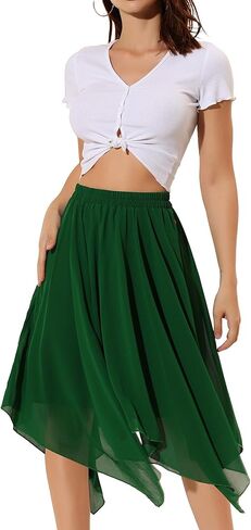 Allegra K Women's Asymmetrical Hem Elastic Waist Chiffon Flowy Vintage Handkerchief Hemline Midi Skirts in Saudi Arabia