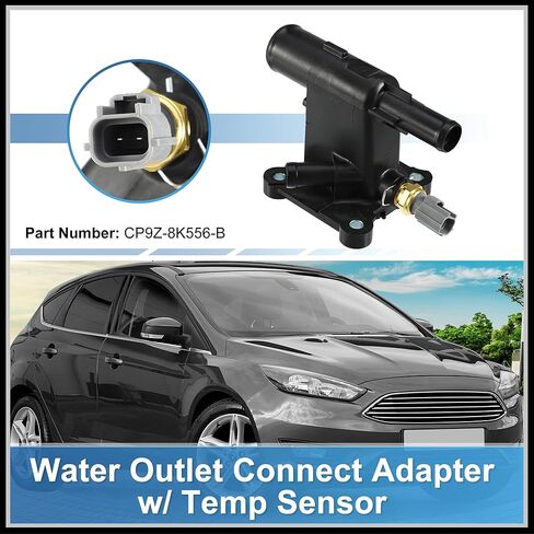 محول توصيل مخرج المياه مع استبدال مستشعر درجة الحرارة لسيارة Ford Focus 2012-2018 لسيارة Ford EcoSport 2018-2020، CP9Z-8K556-B 7C1Z-12A648-A معدن أسود قطعة واحدة in Kuwait