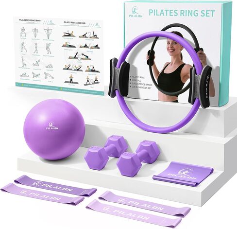Pilates Ring Set - Studio-Grade Anti-Deformation Pilates Kit - Pilates Equipment for Home Workout - 14'' Pilates Ring, Pilates Ball, 2 Dumbbells, 5 Resistance Bands for Toning Arms, Thighs in Saudi Arabia