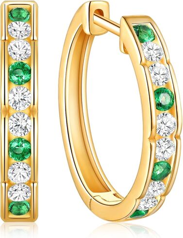 مويسانيتي الزمرد 15mm / 20mm أقراط هوب للنساء الرجال، هيبوالرجينيك 925 الفضة الاسترليني الذهب الأبيض / الذهب الأصفر الأقراط، عيد ميلاد عيد الحب مجوهرات لها / له in Kuwait