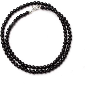 A&M Natural Shungite Smooth Round 925 Sterling Silver Necklace, Healing Shungite Beads Necklace Jewelry, Shungite Beaded Necklace, Handmade Shungite Beaded Necklace Jewelry in Saudi Arabia