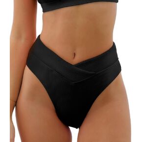 CUPSHE Women's High Waisted Bikini Bottom Swimsuit Sexy High Cut Cheeky Ribbed Swim Bottom Only in Saudi Arabia