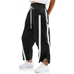 بنطال رياضي فضفاض للسيدات، خفيف الوزن وواسع الساق مع جيوب، خصر عالٍ، رباط، ملون، رياضي in Kuwait