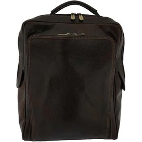 حقيبة ظهر إيطالية من الجلد الطبيعي مقاس 17 بوصة، حقيبة كمبيوتر محمول للسفر أثناء العمل وحقيبة عطلة نهاية الأسبوع للرجال والنساء - بني داكن in Kuwait