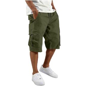 Cargo Shorts for Men Below Knee High Waisted Wide Leg Shorts Casual Relaxed Fit Workout Cropped Pants with Pockets in Saudi Arabia