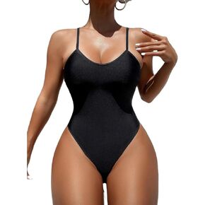 Womens Backless Cutout Spaghetti Strap Monokini Swimsuit - Black One-Piece Bikini for Beach & Vacation in Saudi Arabia