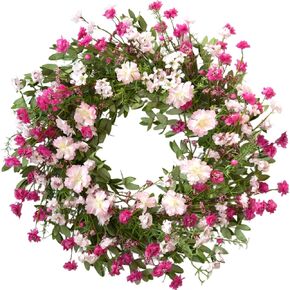 TEMPUS 24 Inch Spring Bloom Wreath for Front Door - Artificial Floral Spring Wreath with Pink Cosmos,Wildflowers,& Cherry Blossom for Farmhouse Indoor/Outdoor Porch Decor in Saudi Arabia