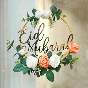 أكاليل عيد رمضان المبارك للباب الأمامي، زهور صناعية معلقة إكليل الربيع، ديكورات العيد للمنزل الداخلي والخارجي ونافذة الحائط وديكور الحفلات in Kuwait