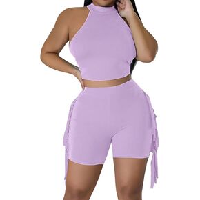 طقم مكون من قطعتين للسيدات، طقم تدريبات صيفية، شورت قصير بأهداب، ملابس اليوغا، ملابس الشاطئ، ملابس رياضية in Kuwait