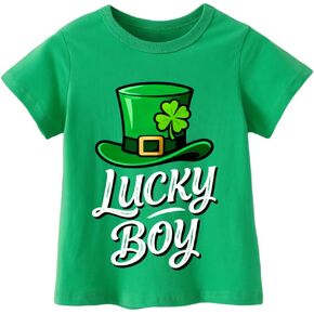 قميص عيد القديس باتريك للأطفال - للأولاد والبنات الصغار تي شيرت أخضر اللون Lucky Clover Ireland Shamrock Outfit 2T-8T in Kuwait