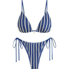 ZAFUL Women's Sexy Triangle Bikini Set Crochet Tie Side String Cheeky Swimsuit 2 Piece Bathing Suits in Saudi Arabia